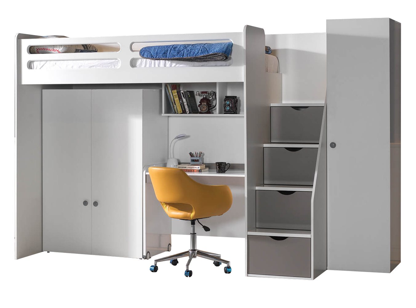 Möbel-Zeit Etagenbett Hochbett Smart mit Treppenregal inkl. Kleiderschrank und Schreibtisch von Möbel-Zeit