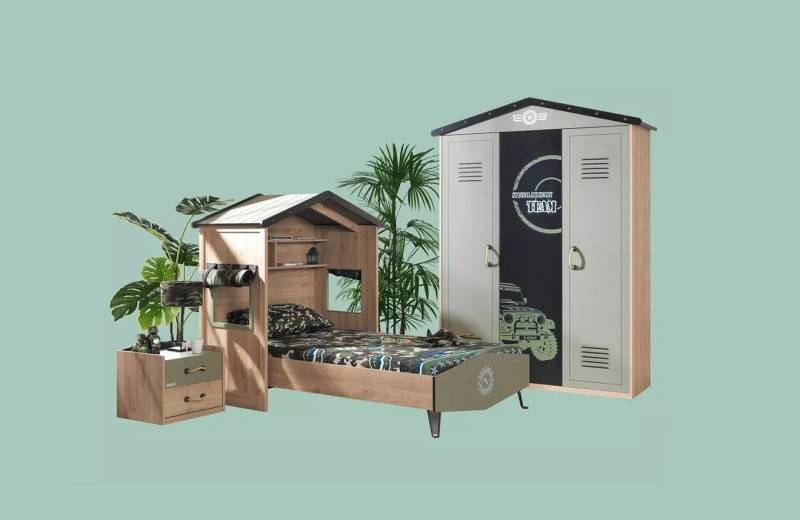 Möbel-Zeit Jugendzimmer-Set Kinderzimmer Set "Camp" – Das Abenteuer beginnt im Kinderzimmer, (1 x Kinderbett, 1 x Kleiderschrank, 1 x Nachtkommode) von Möbel-Zeit