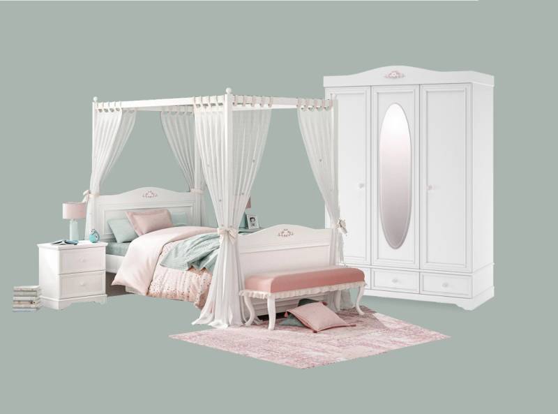 Möbel-Zeit Jugendzimmer-Set Komplett Kinderzimmer Rustik mit Himmelbett von Möbel-Zeit
