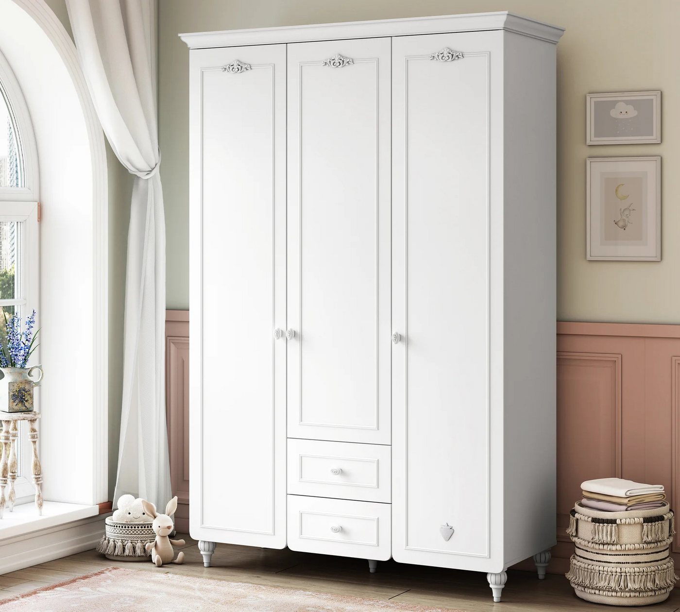 Möbel-Zeit Kleiderschrank ROMANTIC mit 3 Türen und 2 Schubladen von Möbel-Zeit