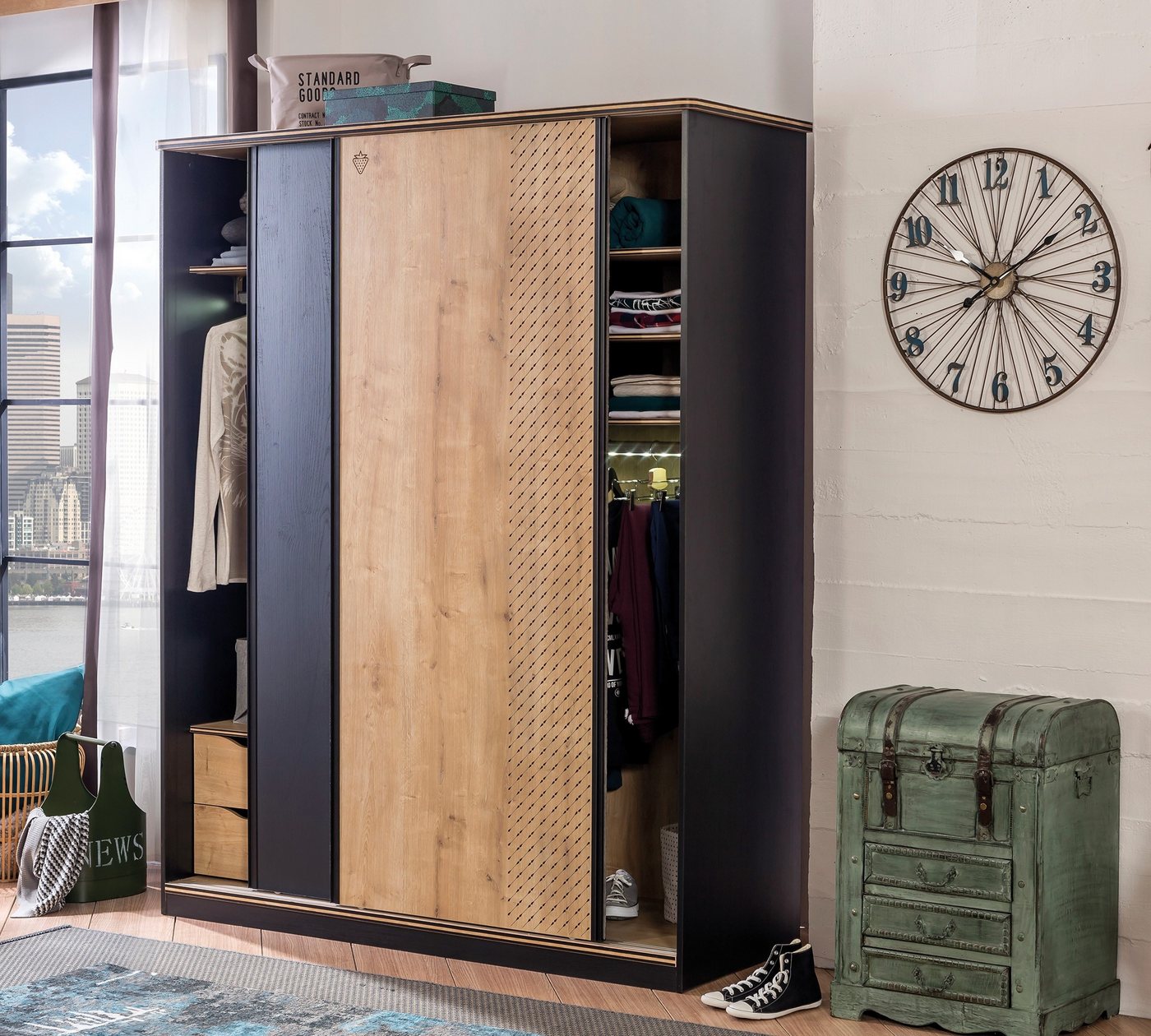 Möbel-Zeit Schwebetürenschrank BLACK mit 2 Schiebetüren von Möbel-Zeit