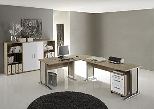 Moebel-dich-auf Arbeitszimmer mit Winkelschreibtisch komplett Set Office Line mit Highboard in Eiche Sonoma/Weiss Moebel-dich-auf Arbeitszimmer mit Winkelschreibtisch komplett Set Office Line mit Highboard in Eiche Sonoma/Weiss von moebel-dich-auf