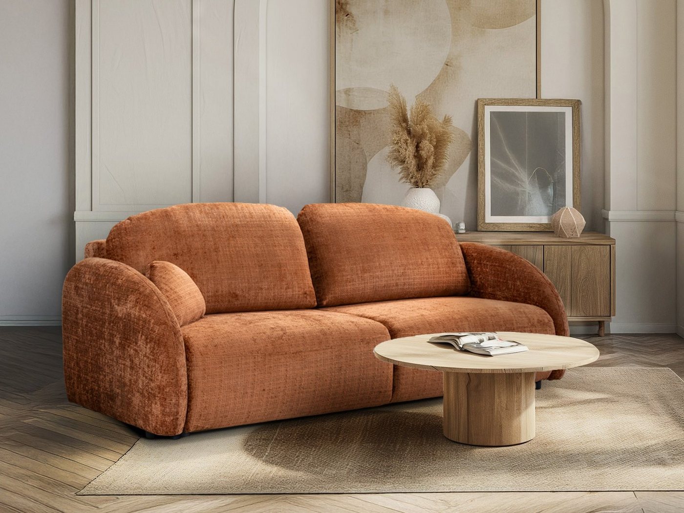 Möbel für Dich 3-Sitzer Bettsofa Schlafsofa SIRIO bezogen mit Bouclé oder Strukturstoff, mit Bettkasten und großer Liegefläche von Möbel für Dich
