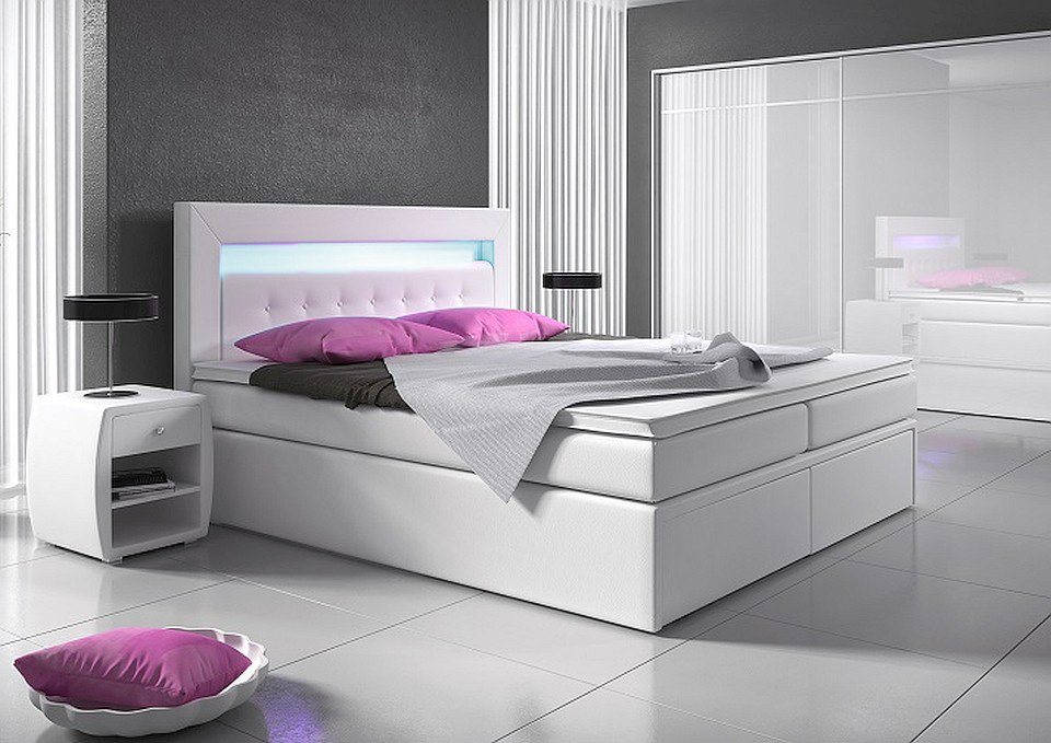 Möbel für Dich Boxspringbett Milano2 mit Taschenfederkern, 7 cm Visco Topper und Schubladen vorne, LED-Licht im Kopfteil, Bezug aus Kunstleder von Möbel für Dich