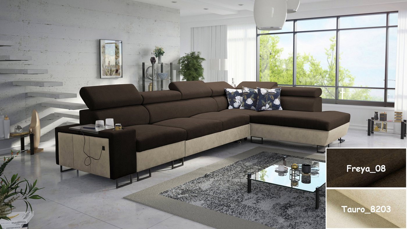 Möbel für Dich Ecksofa XXL Melody XI, mit USB-Ladestation, Ablagen, Bettfunktion und Stauraum von Möbel für Dich