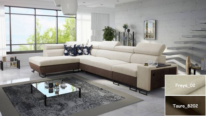 Möbel für Dich Ecksofa XXL Melody XI, mit USB-Ladestation, Ablagen, Bettfunktion und Stauraum von Möbel für Dich