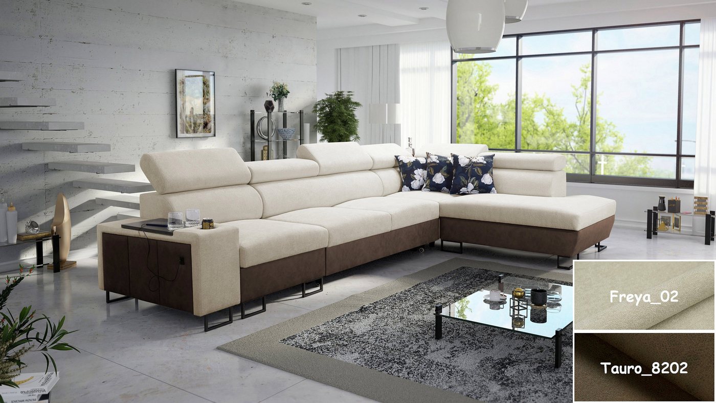 Möbel für Dich Ecksofa XXL Melody XI, mit USB-Ladestation, Ablagen, Bettfunktion und Stauraum von Möbel für Dich