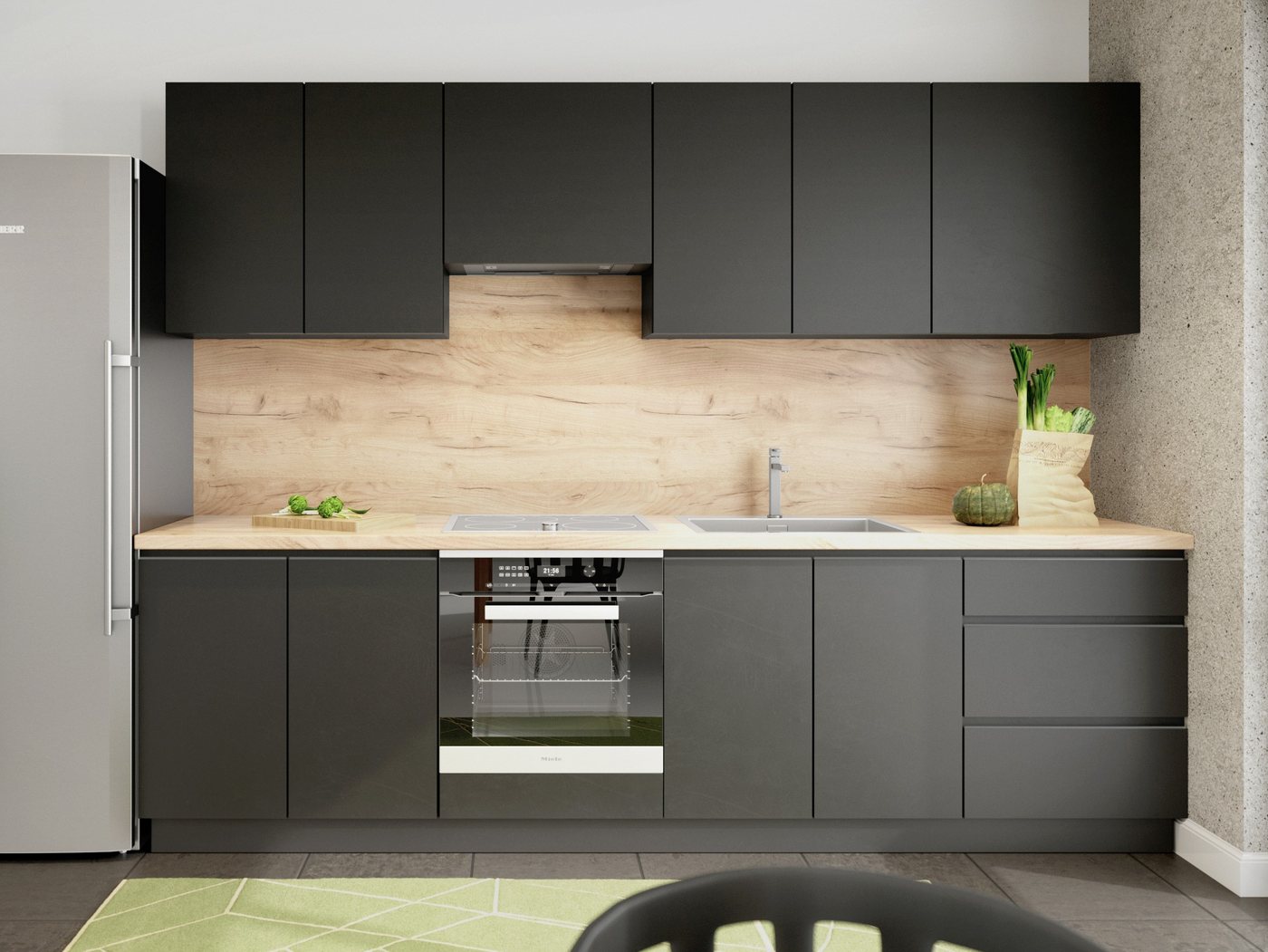 Möbel für Dich Küchenzeile Grifflose Einbauküche Campari 280 cm, (8-teilig), Fronten in Schwarz, Grau oder Weiß in Hochglanz oder Matt von Möbel für Dich