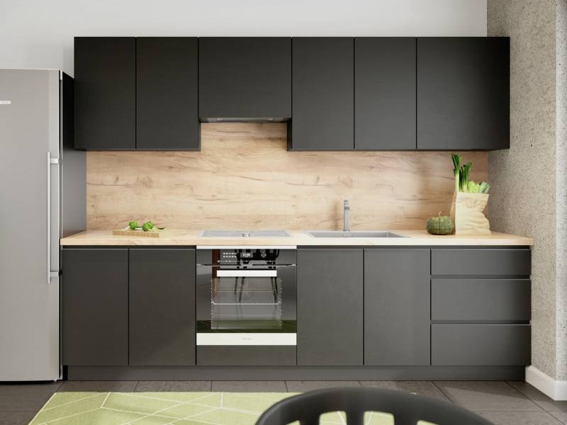 Möbel für Dich Küchenzeile Grifflose Einbauküche Campari 280 cm, (8-teilig), Fronten in Schwarz, Grau oder Weiß in Hochglanz oder Matt von Möbel für Dich