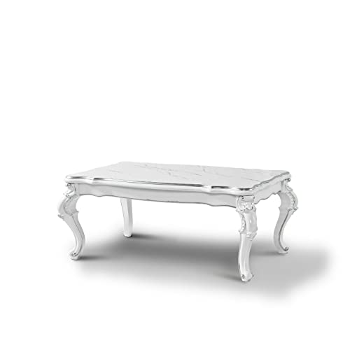 Möbel29 Couchtisch, Wohnzimmertisch, Tisch Silber Dekor Marmor Weiß Hochglanz, 120x50 von Möbel29