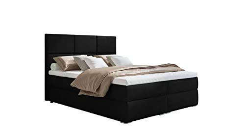 Boxspringbett 120x200 mit 2 Bettkasten - Doppelbett mit Federkernmatratze und Topper - Polsterbett mit Hebemechanismus für Schlafzimmer - Bett mit Kopfteil - Einfach zu Montieren (Schwarz) von Möbel48.