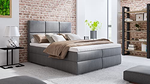 Boxspringbett 180x200 mit 2 Bettkasten - Doppelbett mit Federkernmatratze und Topper - Polsterbett mit Hebemechanismus für Schlafzimmer - Bett mit Kopfteil - Einfach zu Montieren (Hellgrau) von Möbel48.