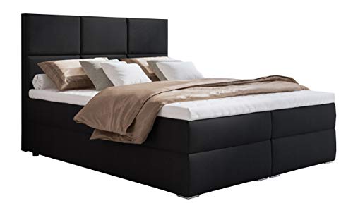 Boxspringbett 140x200 mit 2 Bettkasten - Doppelbett mit Federkernmatratze und Topper - Polsterbett mit Hebemechanismus für Schlafzimmer - Bett mit Kopfteil - Einfach zu Montieren (Schwarz) von Möbel48.