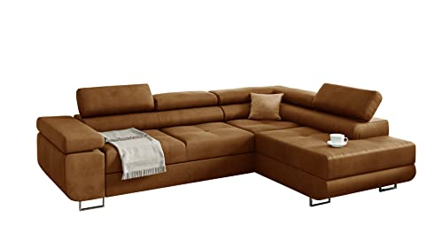 Möbel48 Ecksofa Miami mit Schlaffunktion, Big Sofa, Ecksofa mit Bettkästen (Rechte Ottomane, Gute Qualität des Stoffes) (Gold), 272 x 203, MiamiMon1 von Möbel48