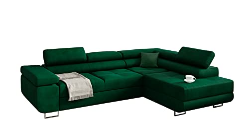 Möbel48 Ecksofa Miami mit Schlaffunktion, Big Sofa, Ecksofa mit Bettkästen (Rechte Ottomane, Gute Qualität des Stoffes) (Green), 272 x 203 von Möbel48