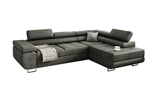 Möbel48 Ecksofa Miami mit Schlaffunktion, Big Sofa, Ecksofa mit Bettkästen (Rechte Ottomane, Gute Qualität des Stoffes) (Grey), 272 x 203, MiamiMon1 von Möbel48