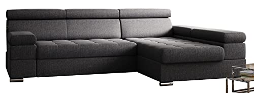 Ecksofa Paolo mit Schlaffunktion, Eckcouch mit Bettkasten, L-Form Ecksofa, L-Form Sofa, Ottomane Rechts, 260 cm x 162 cm (Grau Inari 91) von VOXIN