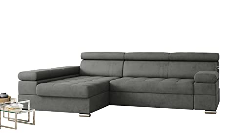 Möbel48 Paulo Ecksofa mit Schlaffunktion, großes Sofa, Ecksofa mit Bettkasten, Ecksofa in L-Form (Links Ottomane, hochwertiger Stoff) (Grau), 260 x 162 von Möbel48