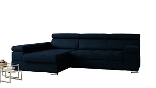 Möbel48 Paulo Ecksofa mit Schlaffunktion, großes Sofa, Ecksofa mit Bettkasten, Ecksofa in L-Form (Links Ottomane, hochwertiger Stoff) (Marineblau), 260 x 162 von Möbel48