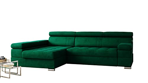 Möbel48 Paulo Ecksofa mit Schlaffunktion, großes Sofa, Ecksofa mit Bettkasten, Ecksofa in L-Form (Links Ottomane, hochwertiger Stoff) (Grün), 260 x 162, PauloMonR01 von Möbel48