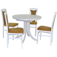 Esszimmer Weiß Bezüge in Ocker Gelb Tisch ausziehbar (fünfteilig) von Möbel4Life