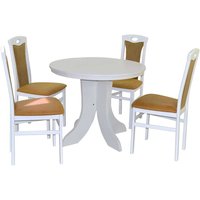 Runder Tisch mit Stühlen in Weiß Ocker Gelb (fünfteilig) von Möbel4Life