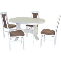 Sitzgruppe mit ovalem Ausziehtisch Weiß und Braun (fünfteilig) von Möbel4Life