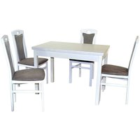 Esszimmergarnitur in Weiß und Hellgrau Tisch ausziehbar (fünfteilig) von Möbel4Life