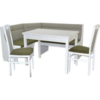 Eckbankgruppe in Weiß und Grün Tisch ausziehbar (vierteilig) von Möbel4Life