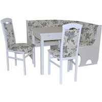 Eßecke mit Tisch in Beige und Weiß Blumen Motiv (vierteilig) von Möbel4Life