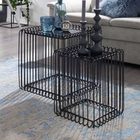 Beistelltisch Set schwarz Glas Metall in modernem Design 45 cm hoch (zweiteilig) von Möbel4Life