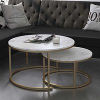 Rundes Wohnzimmer Tisch Set in Hellgrau Marmor Optik Goldfarben (zweiteilig) von Möbel4Life