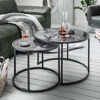 Marmor Optik Couchtisch Set in Schwarz Glasplatten (zweiteilig) von Möbel4Life