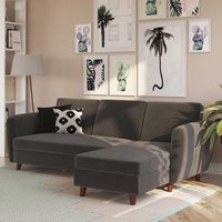 Ausklappbares Sofa Samt grau 221 cm breit 153 cm tief von Möbel4Life