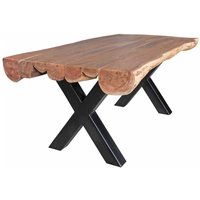Baumkanten Esstisch aus Akazie Massivholz X-Fußgestell Metall Schwarz von Möbel4Life