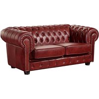 Chesterfield Zweisitzer Sofa in Dunkelrot Echtleder mit Zierknöpfen von Möbel4Life