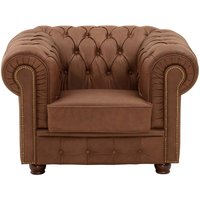 Club Sessel Echtleder im Chesterfield Look Cognac Braun von Möbel4Life