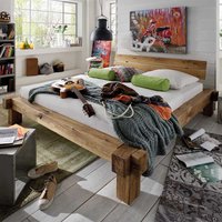 Design Balkenbett aus Wildeiche Massivholz geölt von Möbel4Life