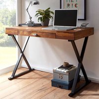 Design Schreibtisch aus Sheesham Massivholz und Stahl 120 cm breit von Möbel4Life