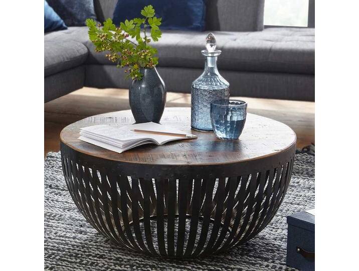 Design Wohnzimmertisch in Trommelform Eisen und Recyclingholz Design Wohnzimmertisch in Trommelform Eisen und Recyclingholz von Möbel4Life