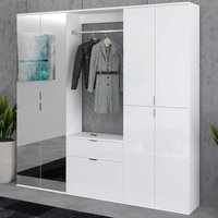Dieleneinrichtung in Weiß Hochglanz Spiegel und Kleiderstange (dreiteilig) von Möbel4Life