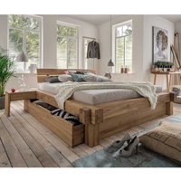 Doppelbett aus Wildeiche Massivholz Schublade (dreiteilig) von Möbel4Life
