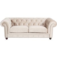 Dreier Sofa Creme aus Samtvelours und Holz Chesterfield Look von Möbel4Life