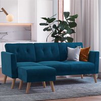 Dreier Sofa mit Beistellhocker in Petrol Samt (zweiteilig) von Möbel4Life