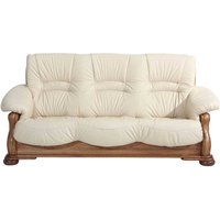 Dreier Sofa mit Federkern in Beige Echtleder Eiche Massivholz von Möbel4Life