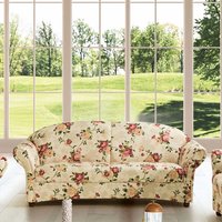 Dreisitzer Couch geblümt mit Rosen Motiv in Creme bunt Flachgewebe von Möbel4Life