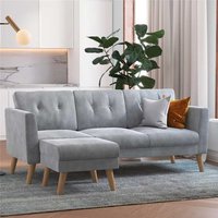 Dreisitzer Couch mit Beistellhocker in Hellgrau Armlehnen (zweiteilig) von Möbel4Life