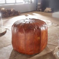 Echtleder Pouf in Cognac Braun rustikalen Landhausstil von Möbel4Life