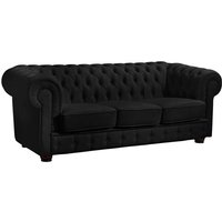 Echtledersofa schwarz im Chesterfield Look drei Sitzplätzen von Möbel4Life