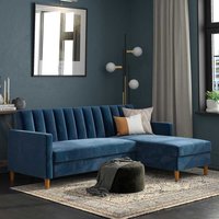 Ecksofa Samt Bezug blau mit Schlaffunktion Bettkasten von Möbel4Life